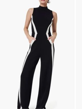 NWT SPANX AirEssentials Mock Neck Striped Track Jumpsuit XL Tall pockets